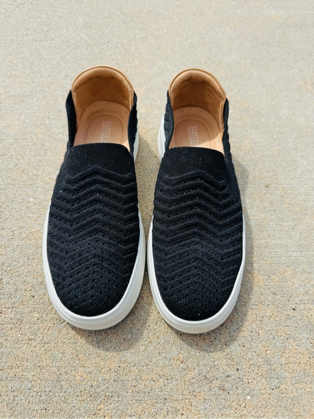 dearfoams Black Knit Slip-On Loafers with White Sole